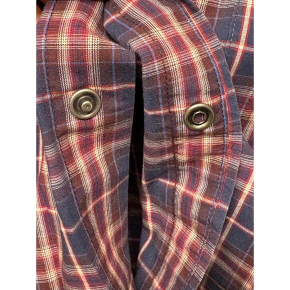 Banana Republic Western Snap Button Down, Red Blue Plaid, Slim Fit Mens Size L - Picture 5 of 8